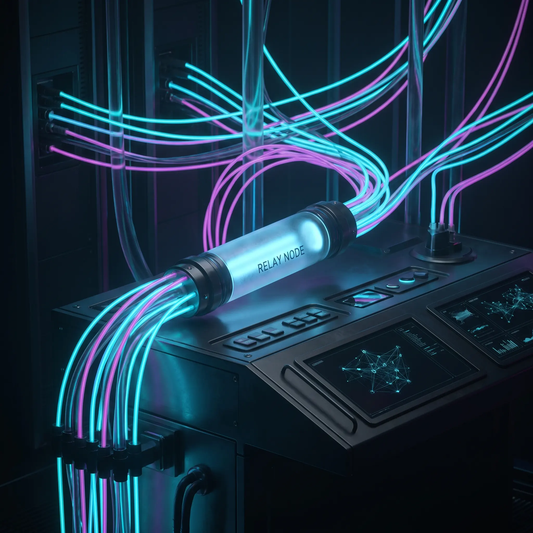 Neon contact relay node connected to a publication mesh